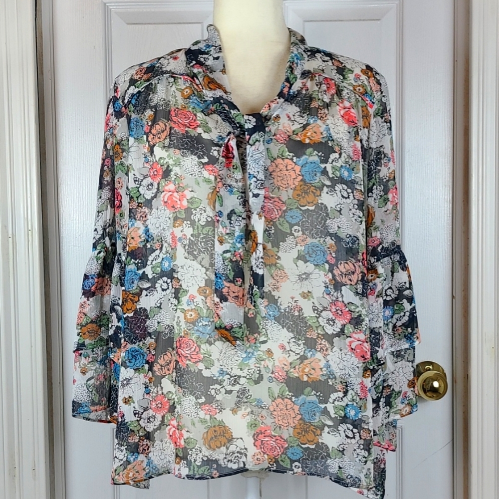 Lauren Conrad Floral Sash Tie Blouse